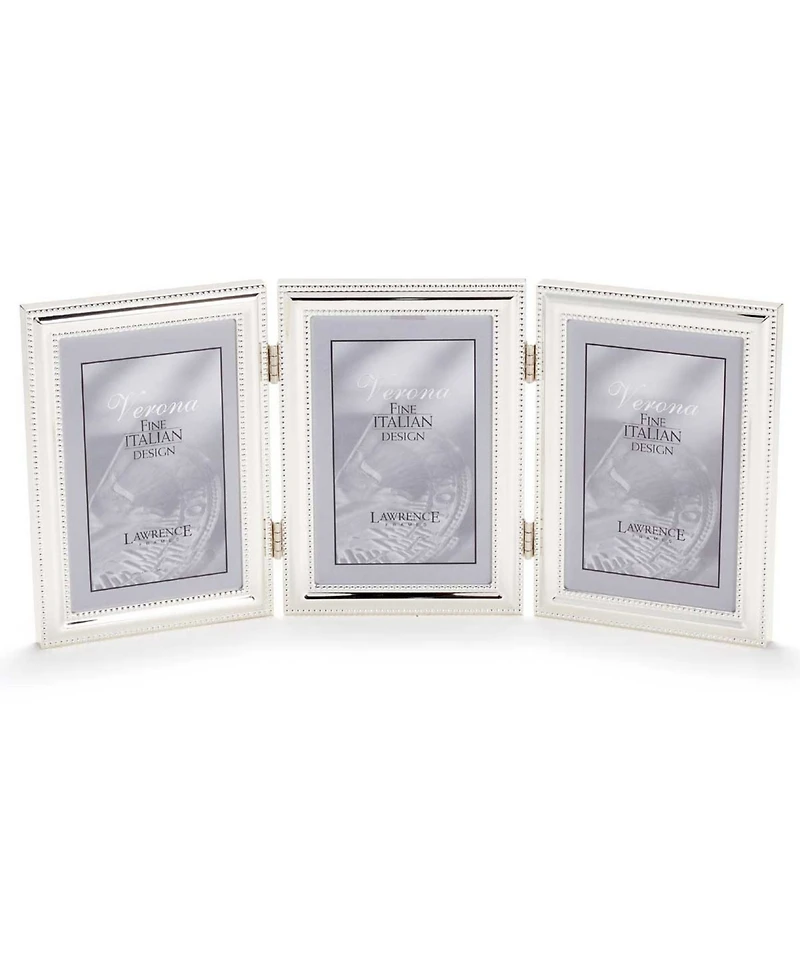 Lawrence Frames Hinged Triple Metal Picture Frame Silver-Plate with Delicate Beading - 5" x 7"