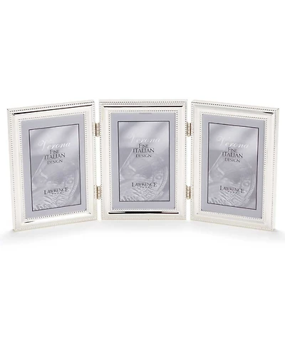 Lawrence Frames Hinged Triple Metal Picture Frame Silver-Plate with Delicate Beading - 5" x 7"