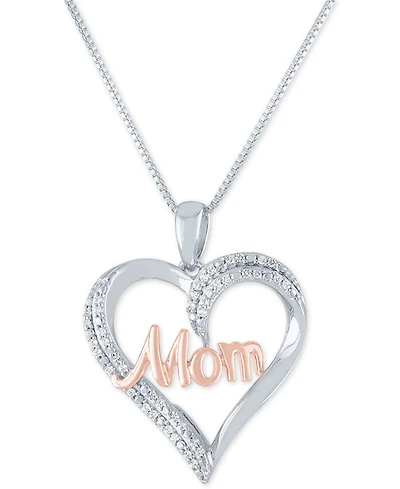 Diamond "Mom" Heart 18" Pendant Necklace (1/8 ct. t.w.) in Sterling Silver and 14k Rose Gold Plate