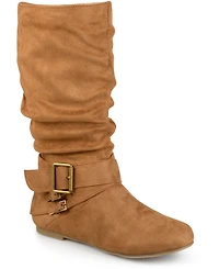 Journee Collection Women's Shelley Rouched Buckle Mid Shaft Boots