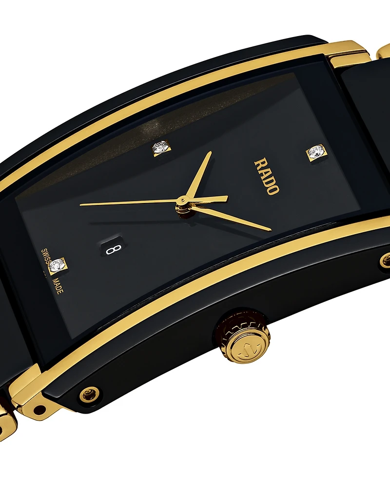 Rado Unisex Swiss Integral Diamond Accent Black Ceramic & Gold-Tone Stainless Steel Bracelet Watch 31x41mm R20204712