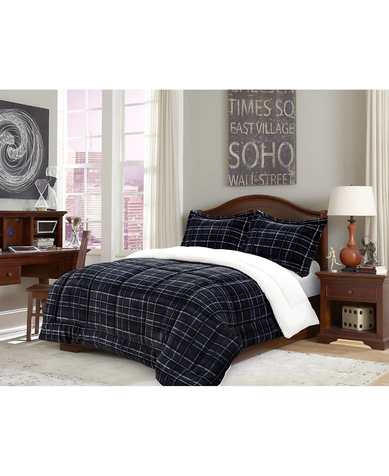 Elegant Comfort Plaid Micromink/Sherpa Reversible Down Alternative Microsuede -Pc. Comforter Sets