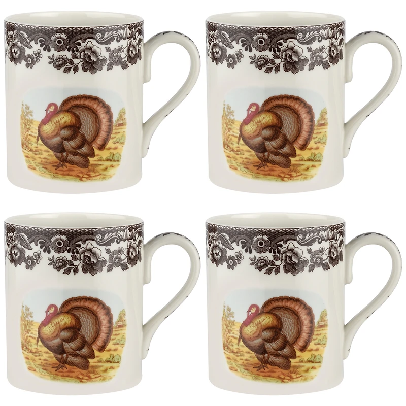 Spode Woodland Turkey Mugs, Set of 4
