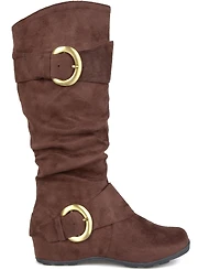 Journee Collection Women's Jester Wide Calf Rouched Buckle Mid Shaft Boots