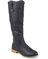 Journee Collection Women's Taven Extra Wide Calf Stacked Heel Western Detail Mid Shaft Boots
