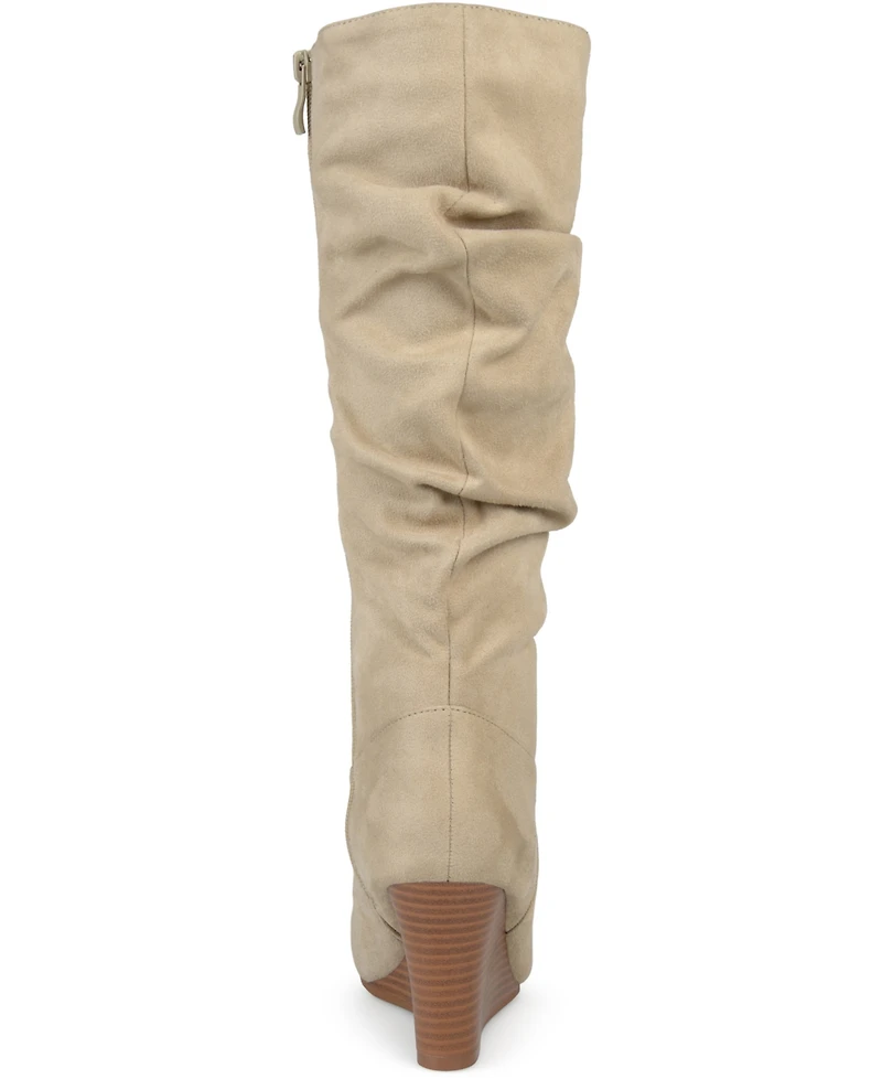 Journee Collection Women's Haze Wide Calf Rouched Knee High Wedge Boots