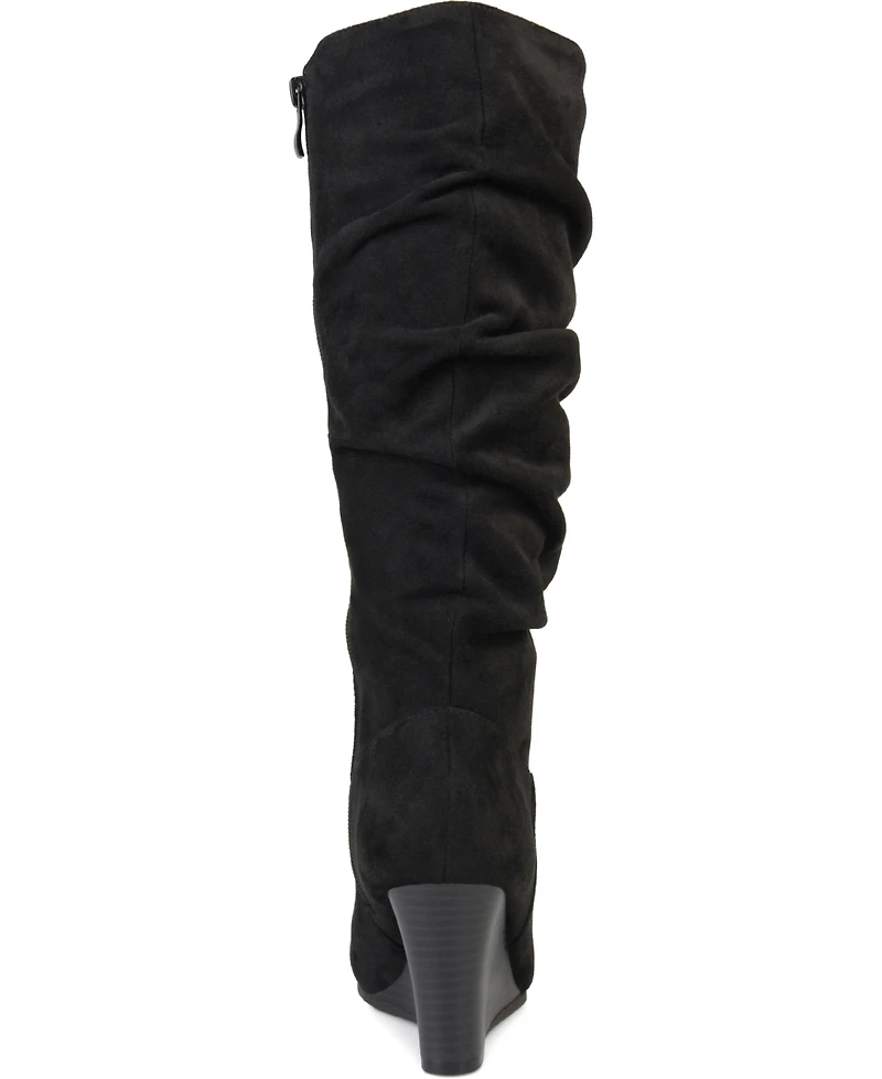 Journee Collection Women's Haze Wide Calf Rouched Knee High Wedge Boots