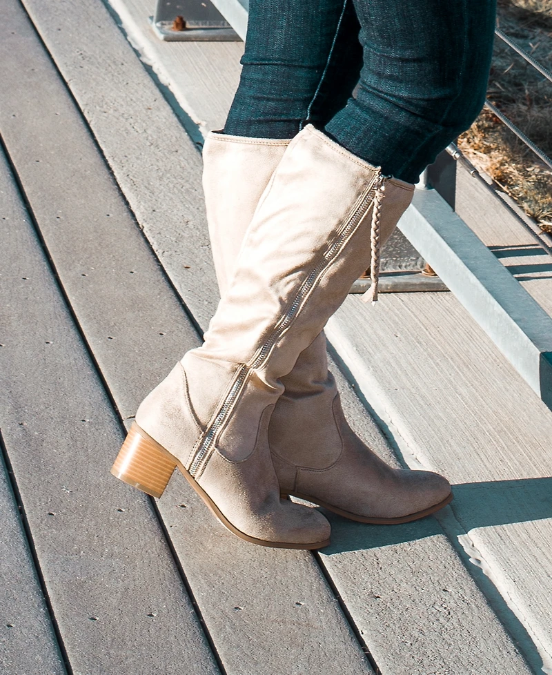 Journee Collection Women's Sanora Wide Calf Stacked Heel Mid Shaft Boots