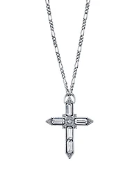 2028 Silver Tone Large Crystal Cross Pendant Necklace 28"