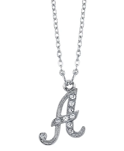 2028 Silver-Tone Crystal Initial Necklace 16" Adjustable