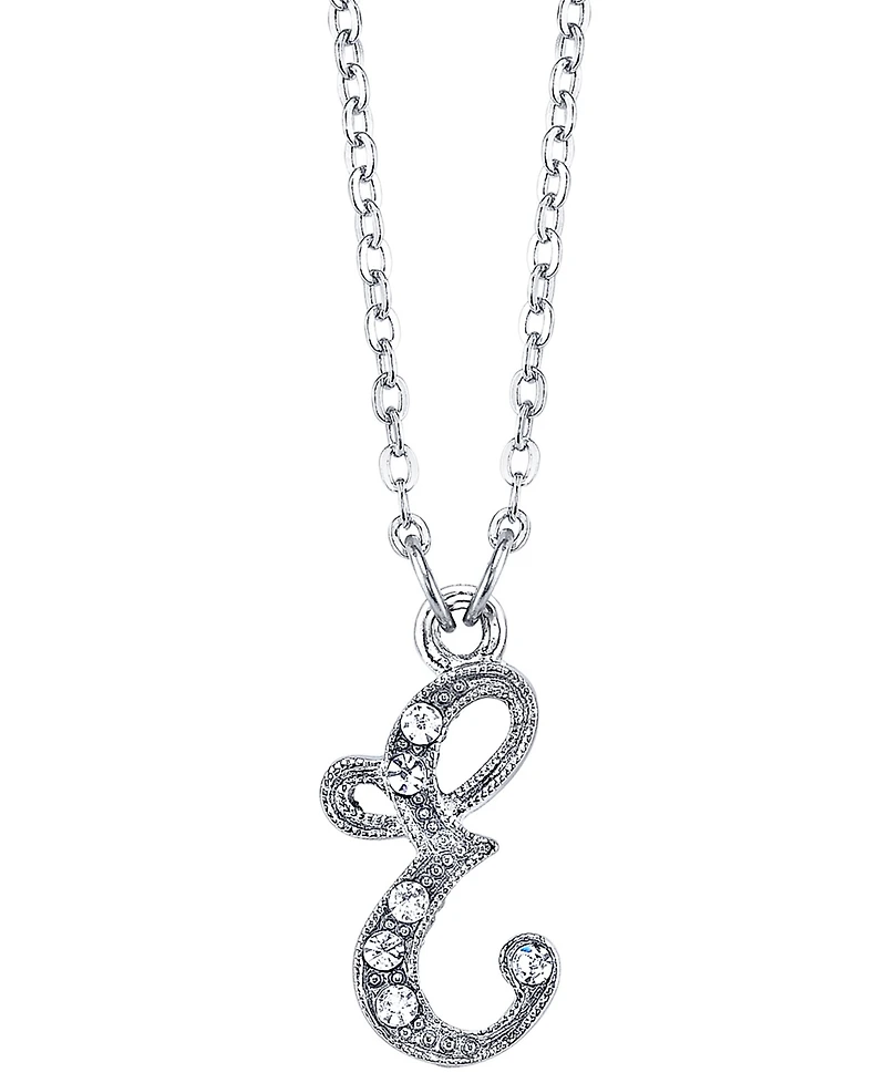 2028 Silver-Tone Crystal Initial Necklace 16" Adjustable