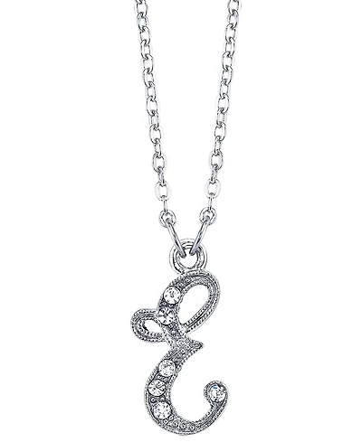 2028 Silver-Tone Crystal Initial Necklace 16" Adjustable
