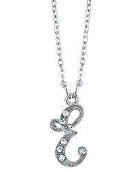 2028 Silver-Tone Crystal Initial Necklace 16" Adjustable