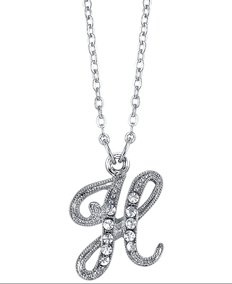 2028 Silver-Tone Crystal Initial Necklace 16" Adjustable