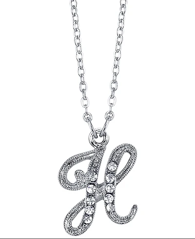 2028 Silver-Tone Crystal Initial Necklace 16" Adjustable