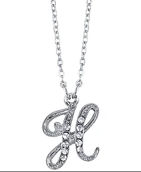 2028 Silver-Tone Crystal Initial Necklace 16" Adjustable