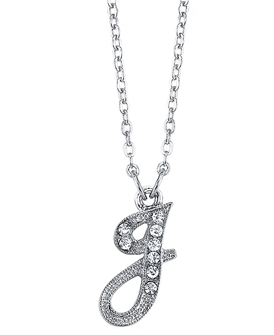 2028 Silver-Tone Crystal Initial Necklace 16" Adjustable