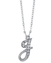 2028 Silver-Tone Crystal Initial Necklace 16" Adjustable