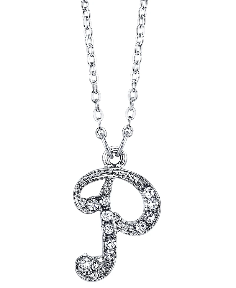 2028 Silver-Tone Crystal Initial Necklace 16" Adjustable
