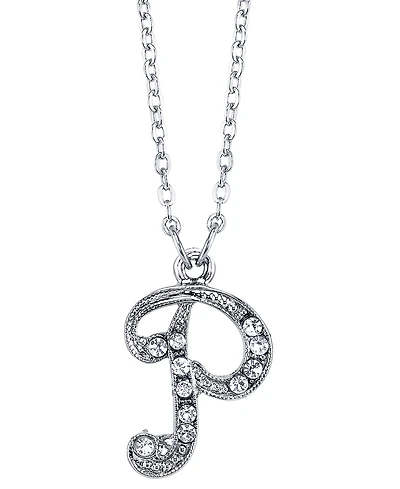 2028 Silver-Tone Crystal Initial Necklace 16" Adjustable