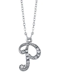 2028 Silver-Tone Crystal Initial Necklace 16" Adjustable