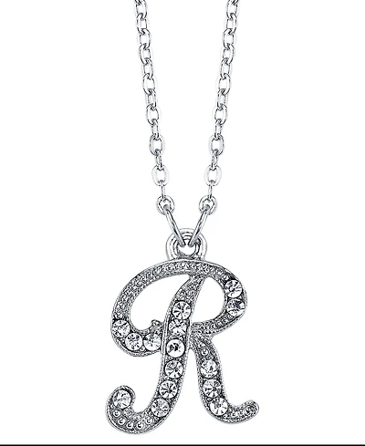 2028 Silver-Tone Crystal Initial Necklace 16" Adjustable