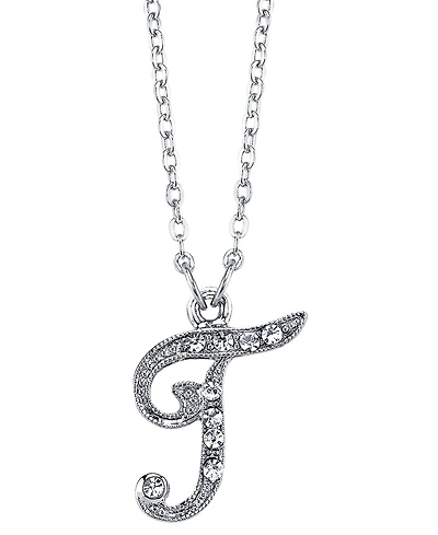 2028 Silver-Tone Crystal Initial Necklace 16" Adjustable