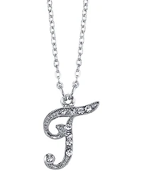 2028 Silver-Tone Crystal Initial Necklace 16" Adjustable