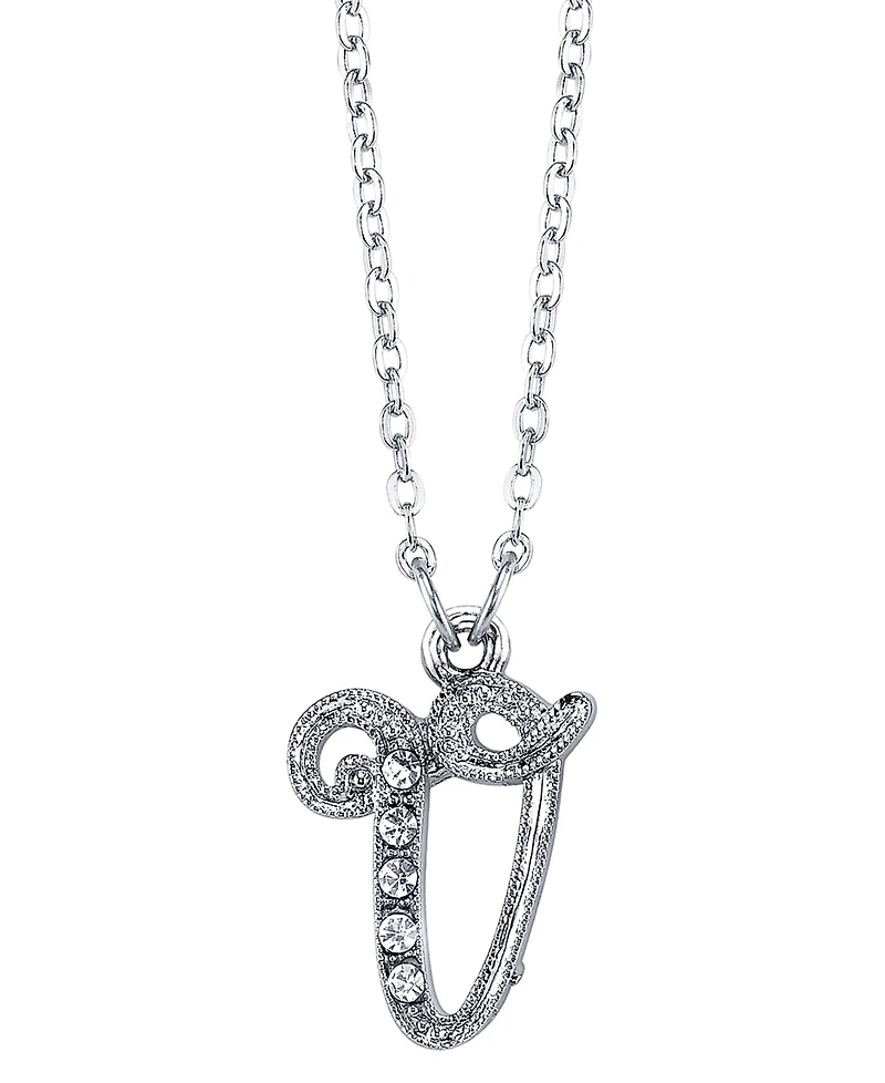 2028 Silver-Tone Crystal Initial Necklace 16" Adjustable