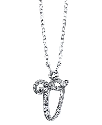 2028 Silver-Tone Crystal Initial Necklace 16" Adjustable