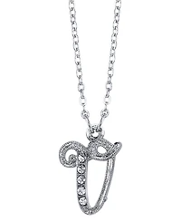 2028 Silver-Tone Crystal Initial Necklace 16" Adjustable
