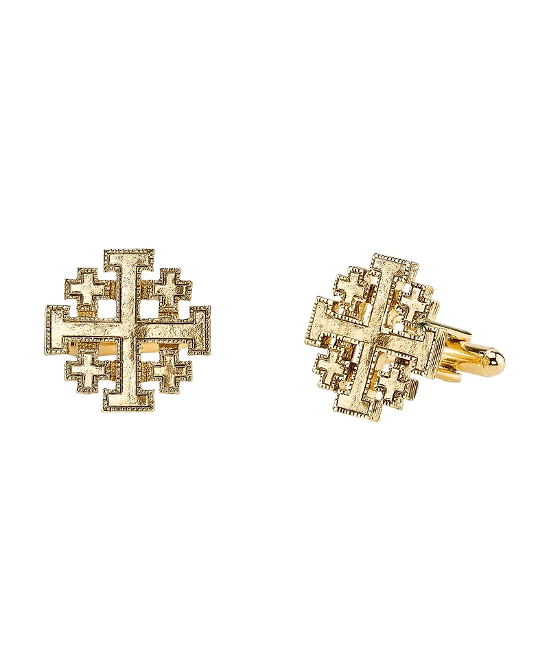Symbols of Faith 14K Gold-Dipped Jerusalem Cross Round Cuff Links