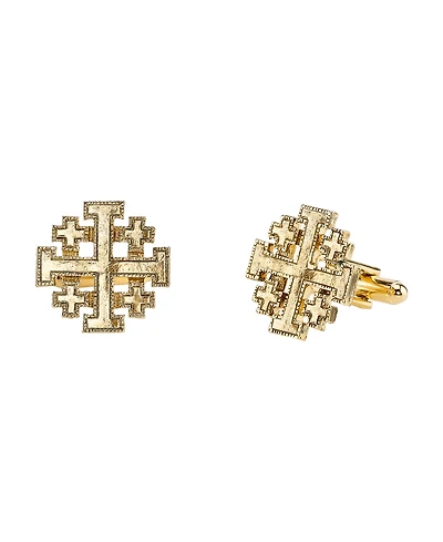 Symbols of Faith 14K Gold-Dipped Jerusalem Cross Round Cuff Links