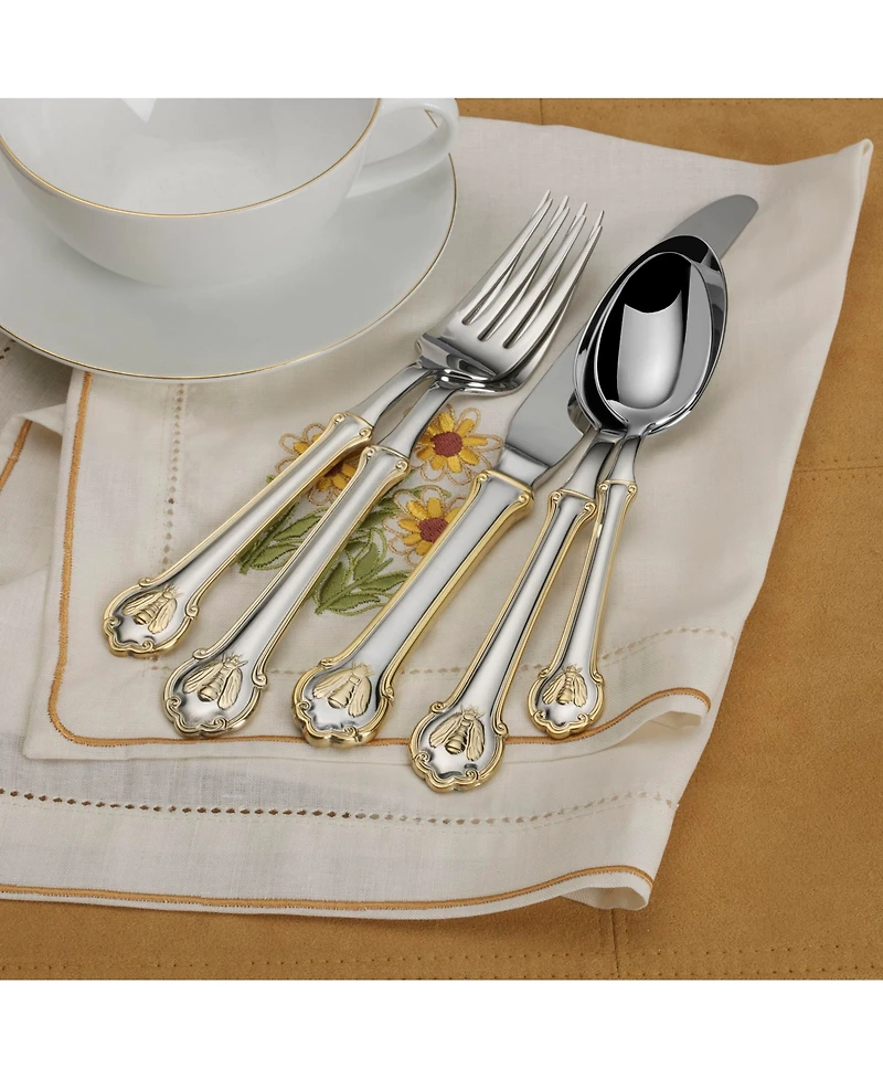 Wallace Napoleon Bee Gold Accent 45 Piece Flatware Set, Service for 8