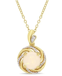 Opal (1-1/4 ct. t.w.), White Topaz (1/6 ct. t.w.) and Diamond-Accent Swirl Halo 18" Necklace in 18k Gold over Sterling Silver