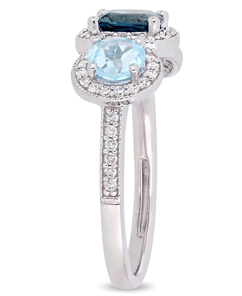Amethyst (7/8 ct. t.w.) and Diamond (1/3 ct.t.w.) 3-Stone Halo Ring Sterling Silver (Also Available Blue Topaz)