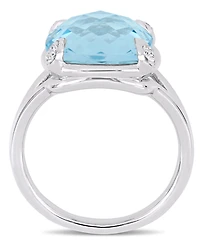Blue Topaz (9 ct.t.w.) and White (1/20 Split Shank Cocktail Ring Sterling Silver