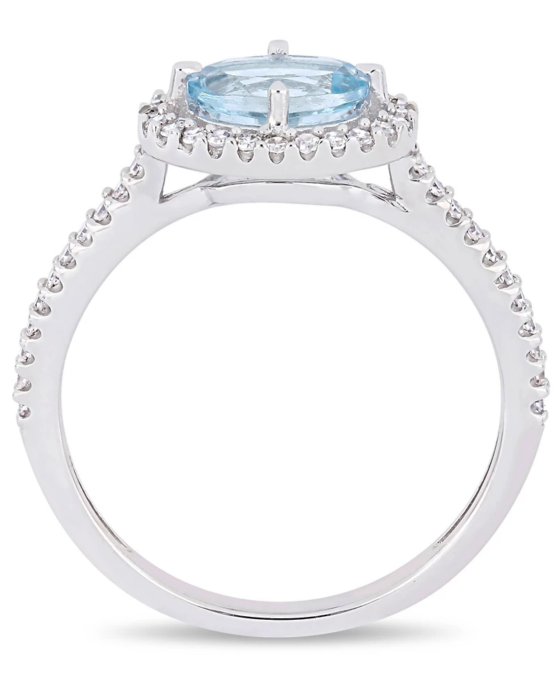 Aquamarine (5/8 ct.t.w.) and Diamond (1/4 ct.t.w.) Halo Ring in 10k White Gold