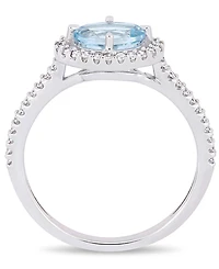 Aquamarine (5/8 ct.t.w.) and Diamond (1/4 ct.t.w.) Halo Ring in 10k White Gold