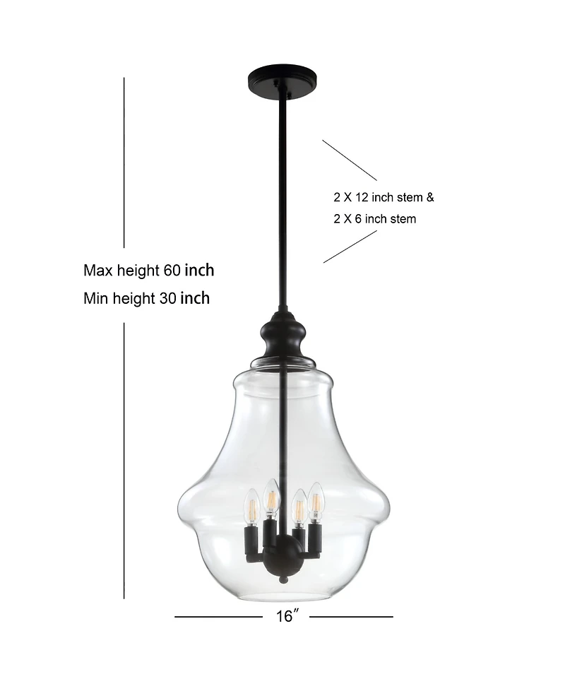 Jonathan Y Adam 16" Adjustable Metal/Glass Led Pendant