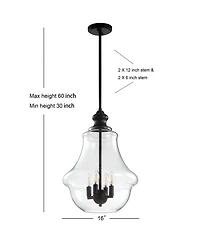 Jonathan Y Adam 16" Adjustable Metal/Glass Led Pendant