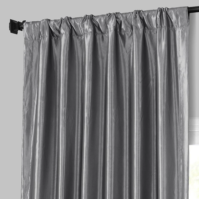Half Price Drapes Platinum Solid Faux Silk Taffeta Room Darkening Curtain