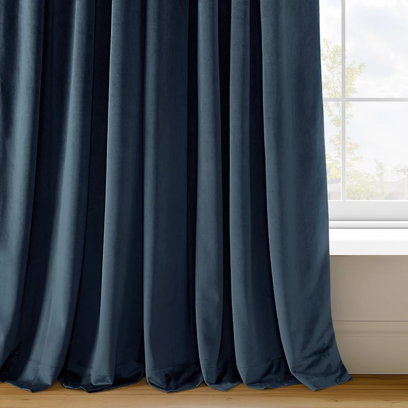 Half Price Drapes Midnight Blue Signature Extra Wide Velvet Blackout Curtain