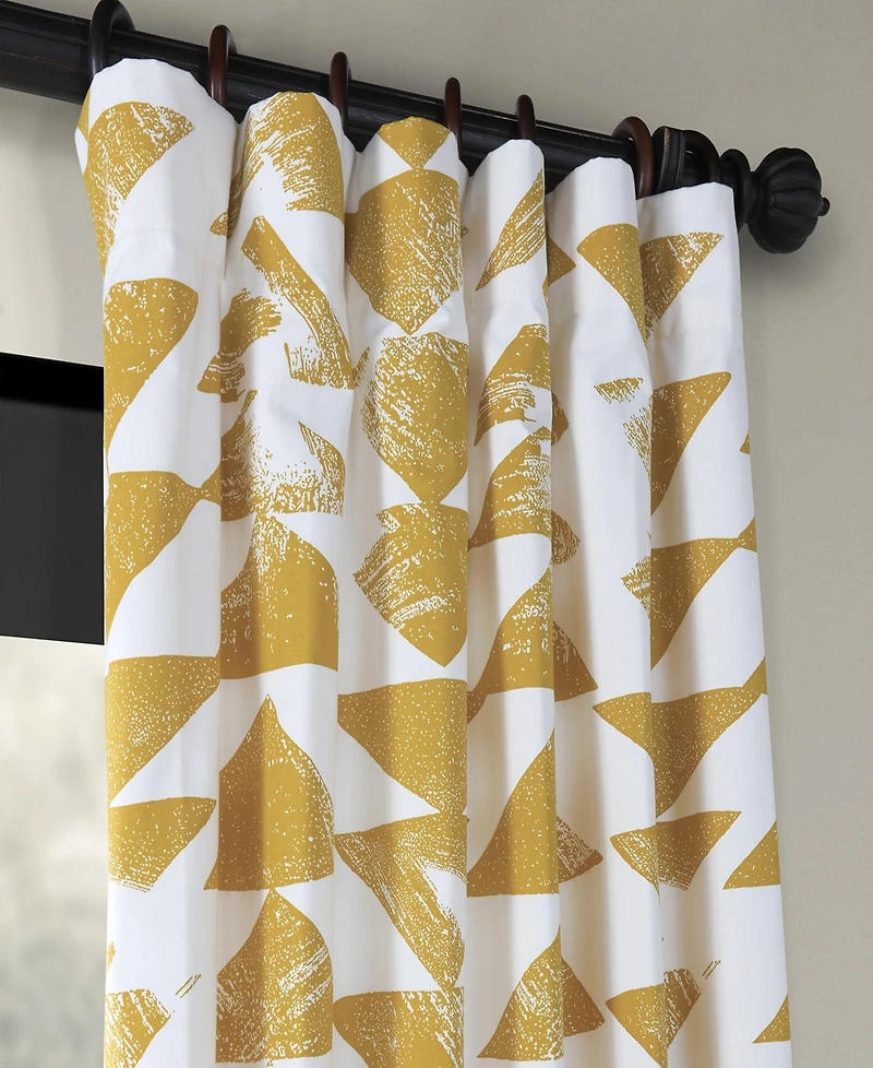 Half Price Drapes Triad Gold Geometric Printed Cotton Room Darkening Curtain