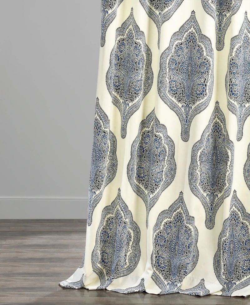 Half Price Drapes Arabesque Blue Emblem Printed Cotton Room Darkening Curtain