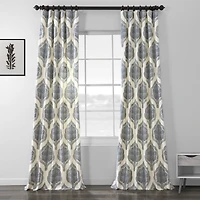 Half Price Drapes Arabesque Blue Emblem Printed Cotton Room Darkening Curtain