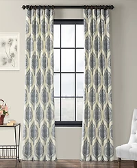 Half Price Drapes Arabesque Blue Emblem Printed Cotton Room Darkening Curtain