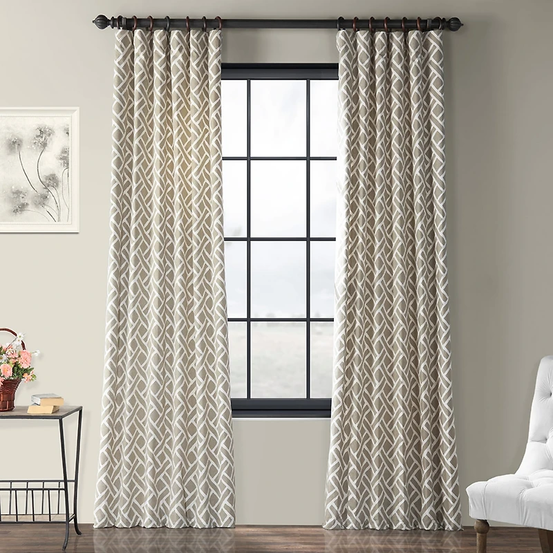 Half Price Drapes Martinique Taupe Geometric Printed Cotton Room Darkening Curtain