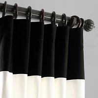 Half Price Drapes Onyx Black & Off White Horizontal Striped Printed Cotton Room Darkening Curtain