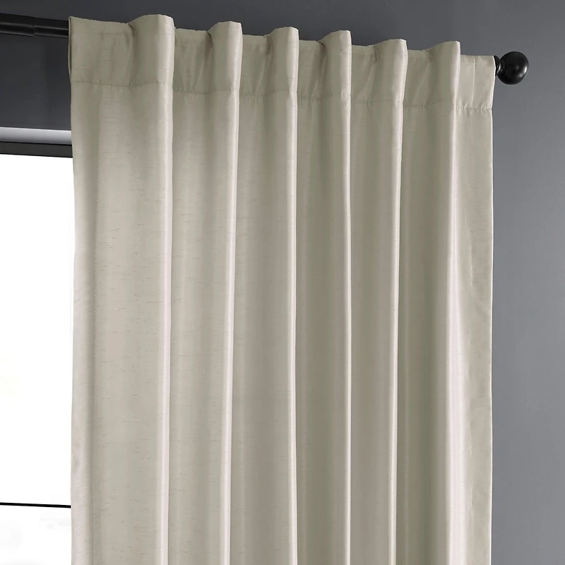 Half Price Drapes Mist Greige Vintage Textured Faux Dupioni Silk Curtain